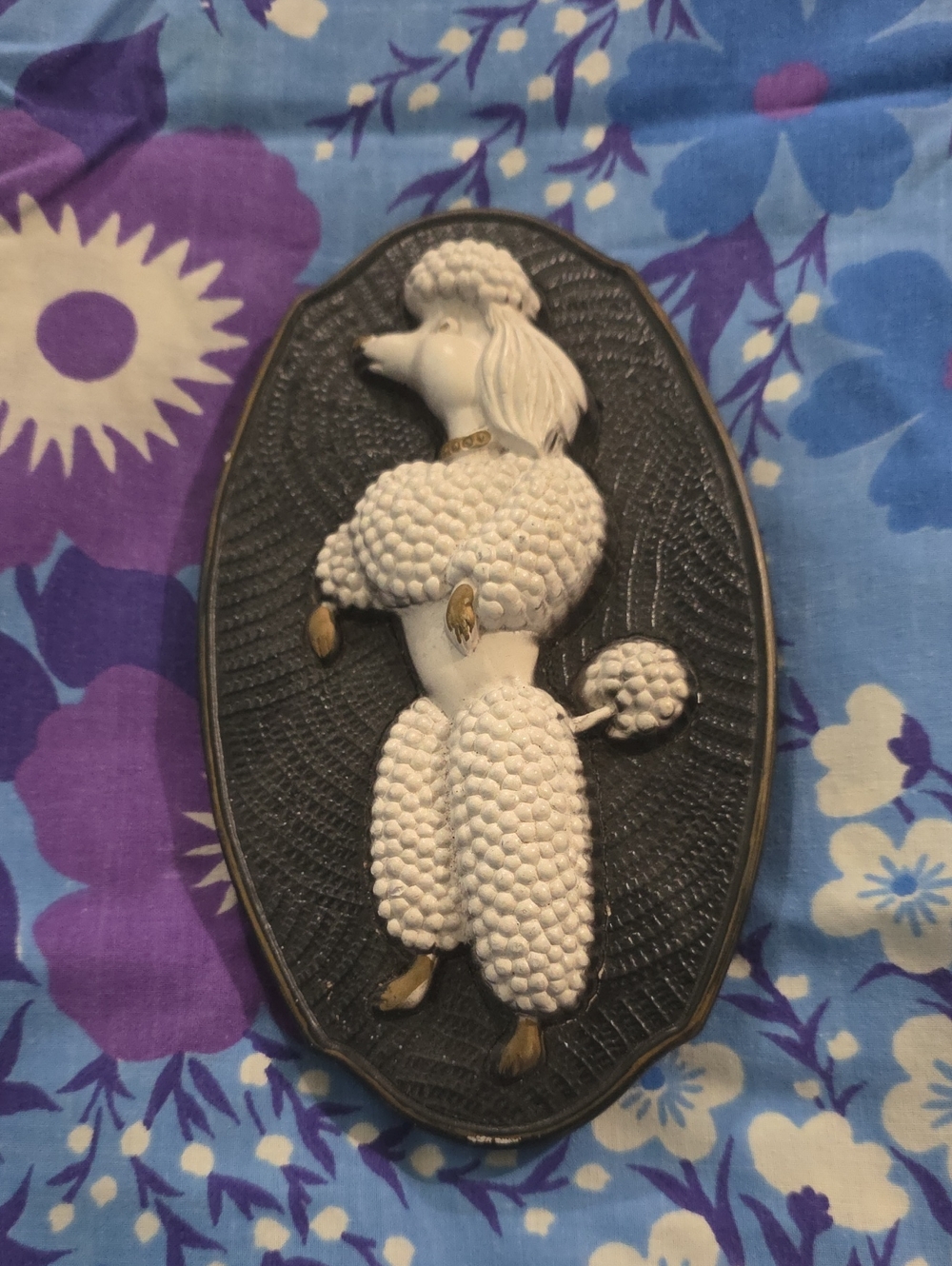 Vintage 1969 Miller Studio Poodle Chalkware Wall Plaques Black White 60s